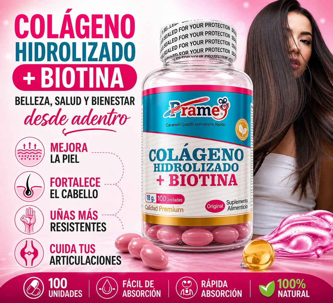 Colágeno Hidrolizado + Biotina Prame, la mejor combinación para piel, cabello, uñas y articulaciones